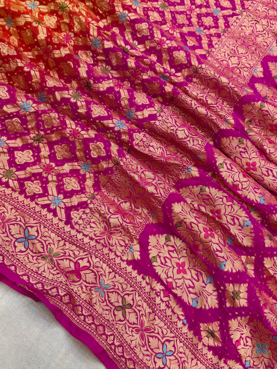 Pure Georgette Banarasi Bandhej Handloom Saree - Meenakari
