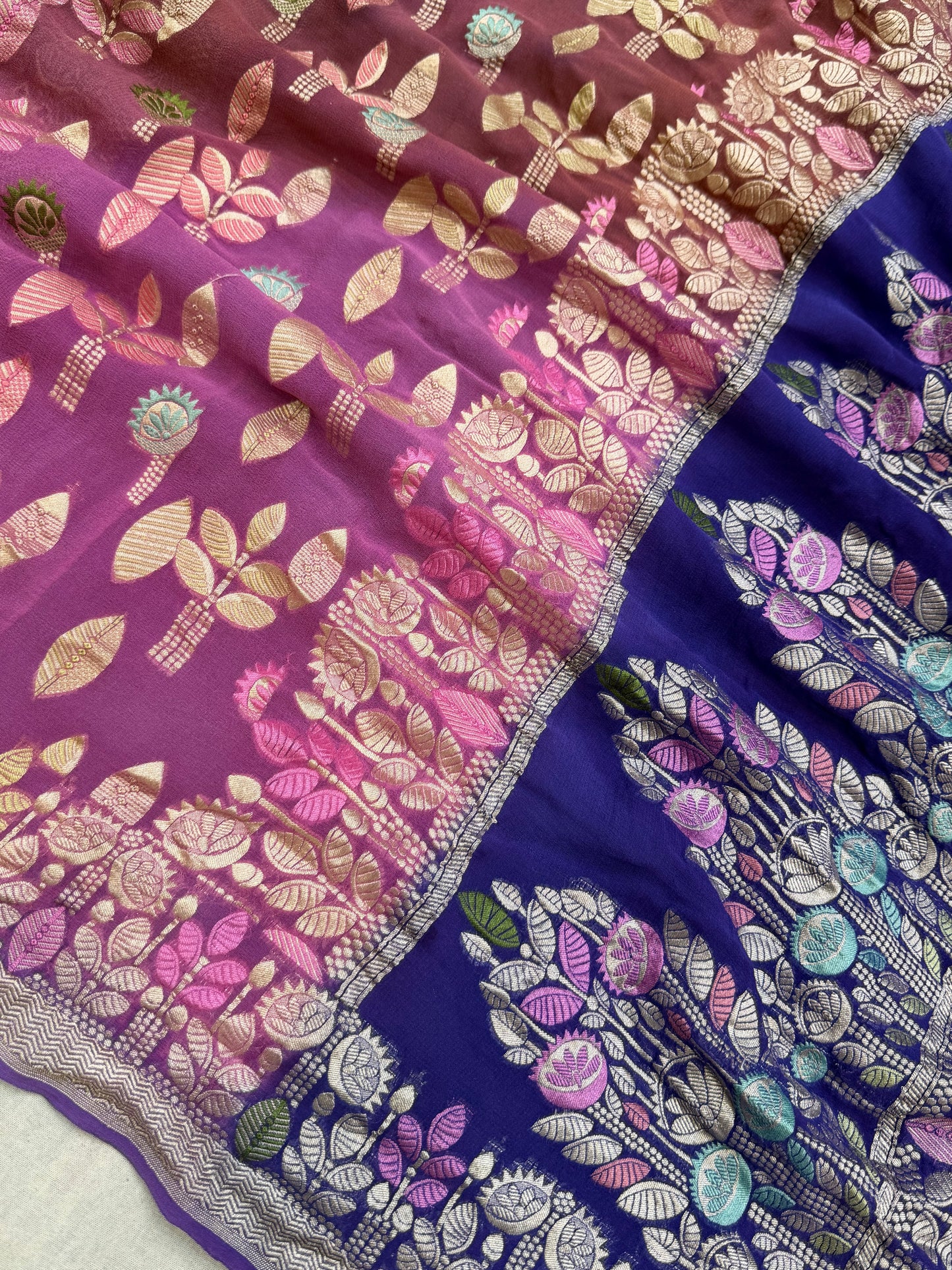 Khaddi Georgette Handloom Banarasi Saree - Gold Zari