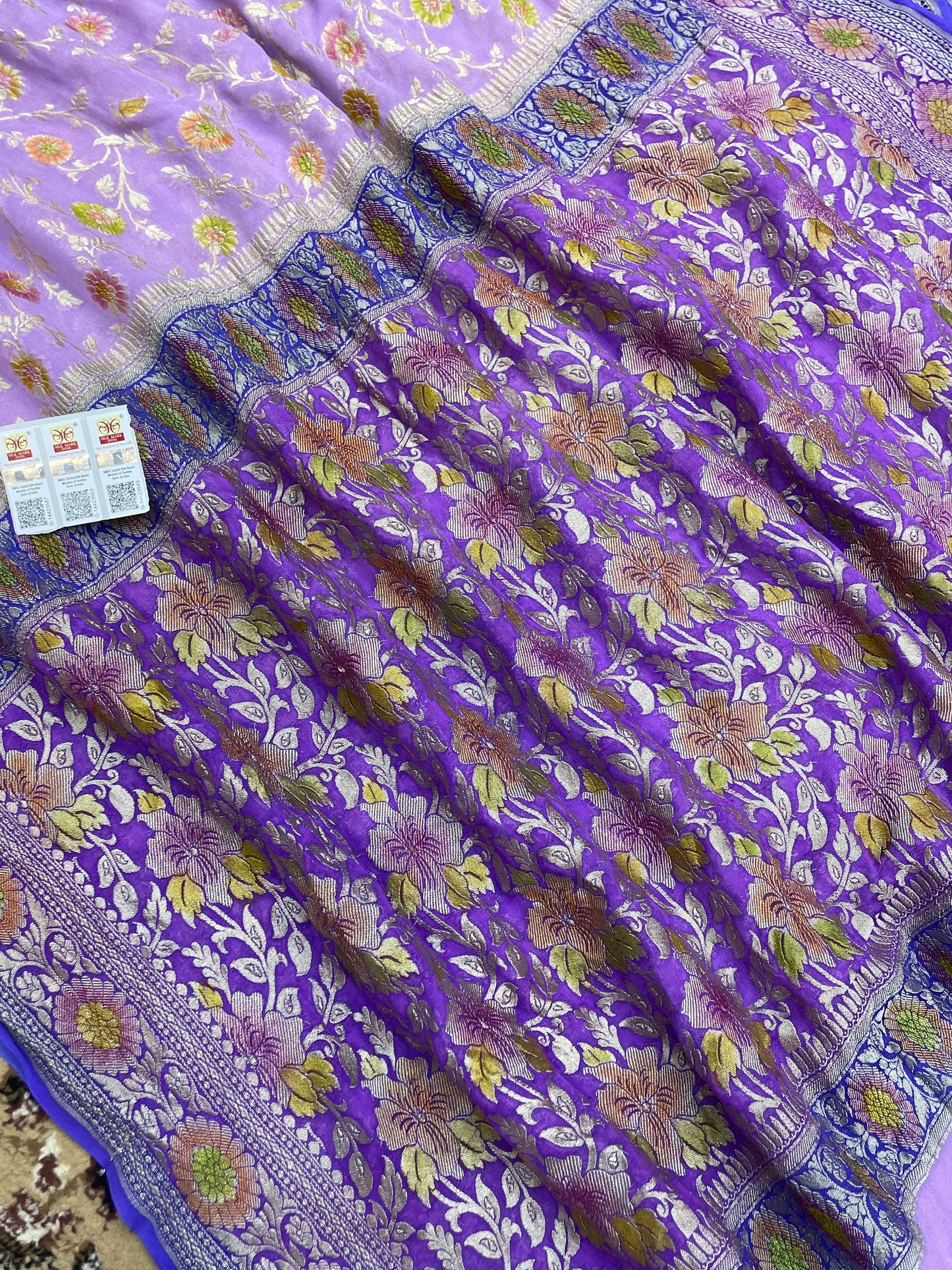 Lovendor Color Khaddi Georgette Banarasi Saree - All over Jaal Work with Meenakari
