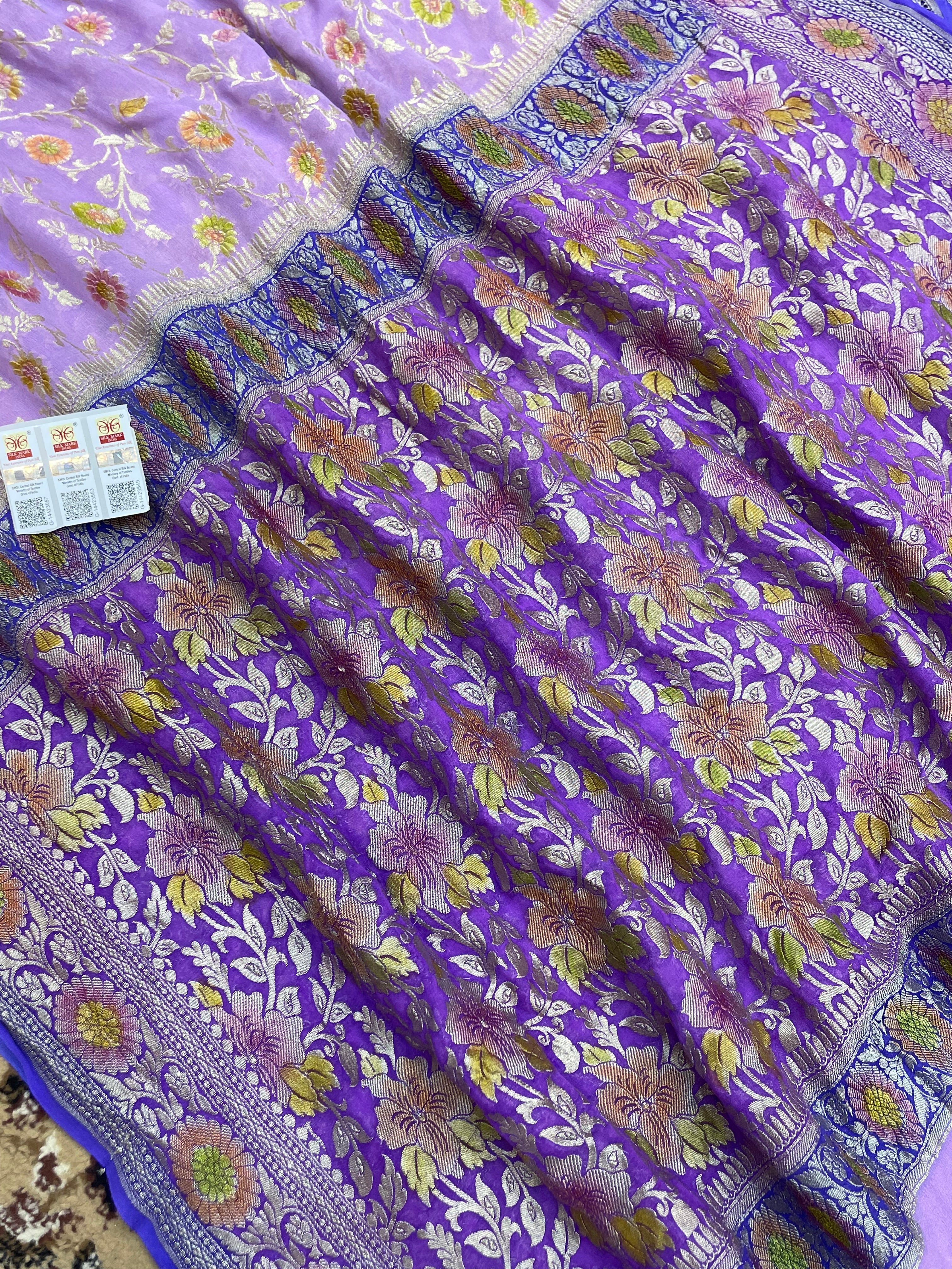Lovendor Color Khaddi Georgette Banarasi Saree - All over Jaal Work with Meenakari