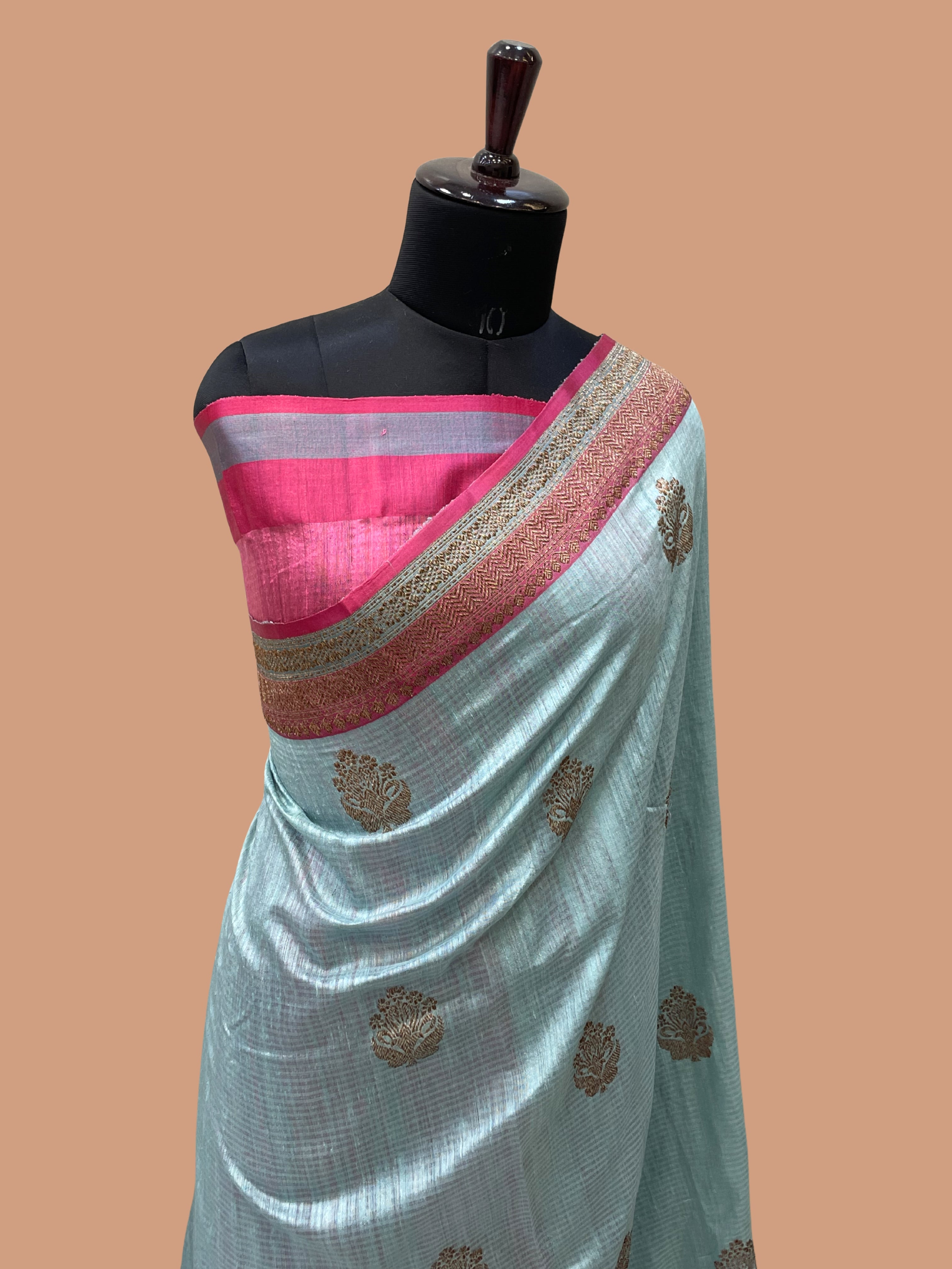 Pure Dupion Tusser Silk Handloom Banarasi Saree