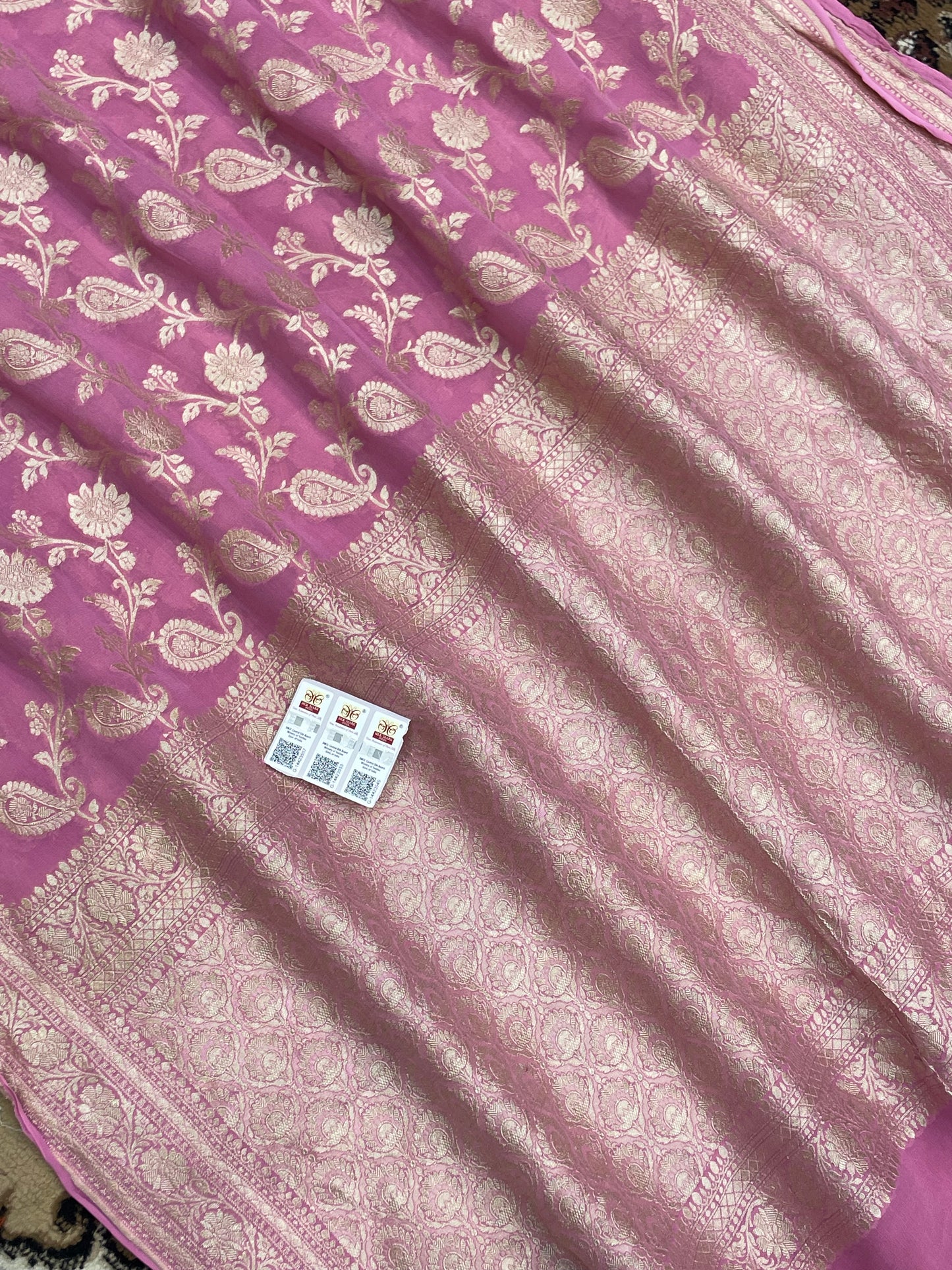 Pink Color Khaddi Georgette Banarasi Saree All Over Jaal work with Water Zari