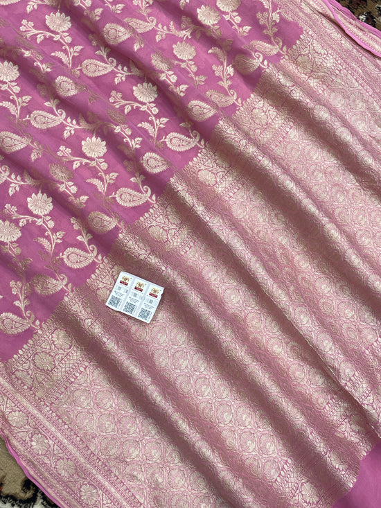 Pink Color Khaddi Georgette Banarasi Saree All Over Jaal work with Water Zari
