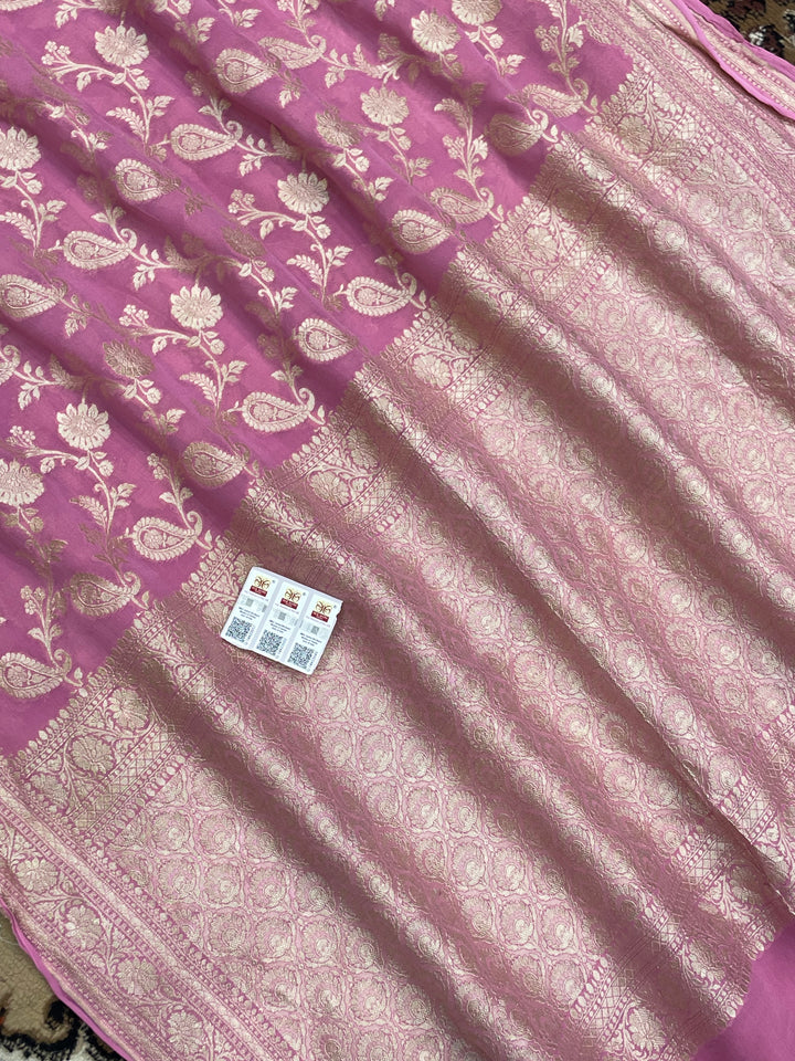 Pink Color Khaddi Georgette Banarasi Saree All Over Jaal work with Water Zari