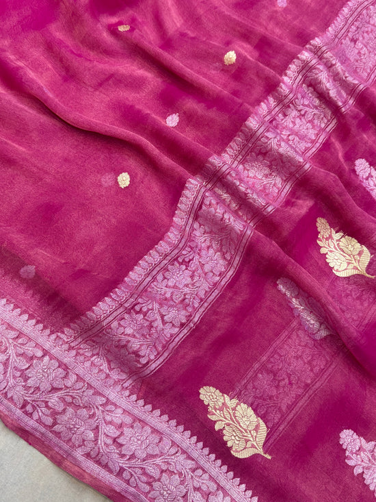 Pure Georgette Tissue Handloom Banarasi Saree - Silver Zari