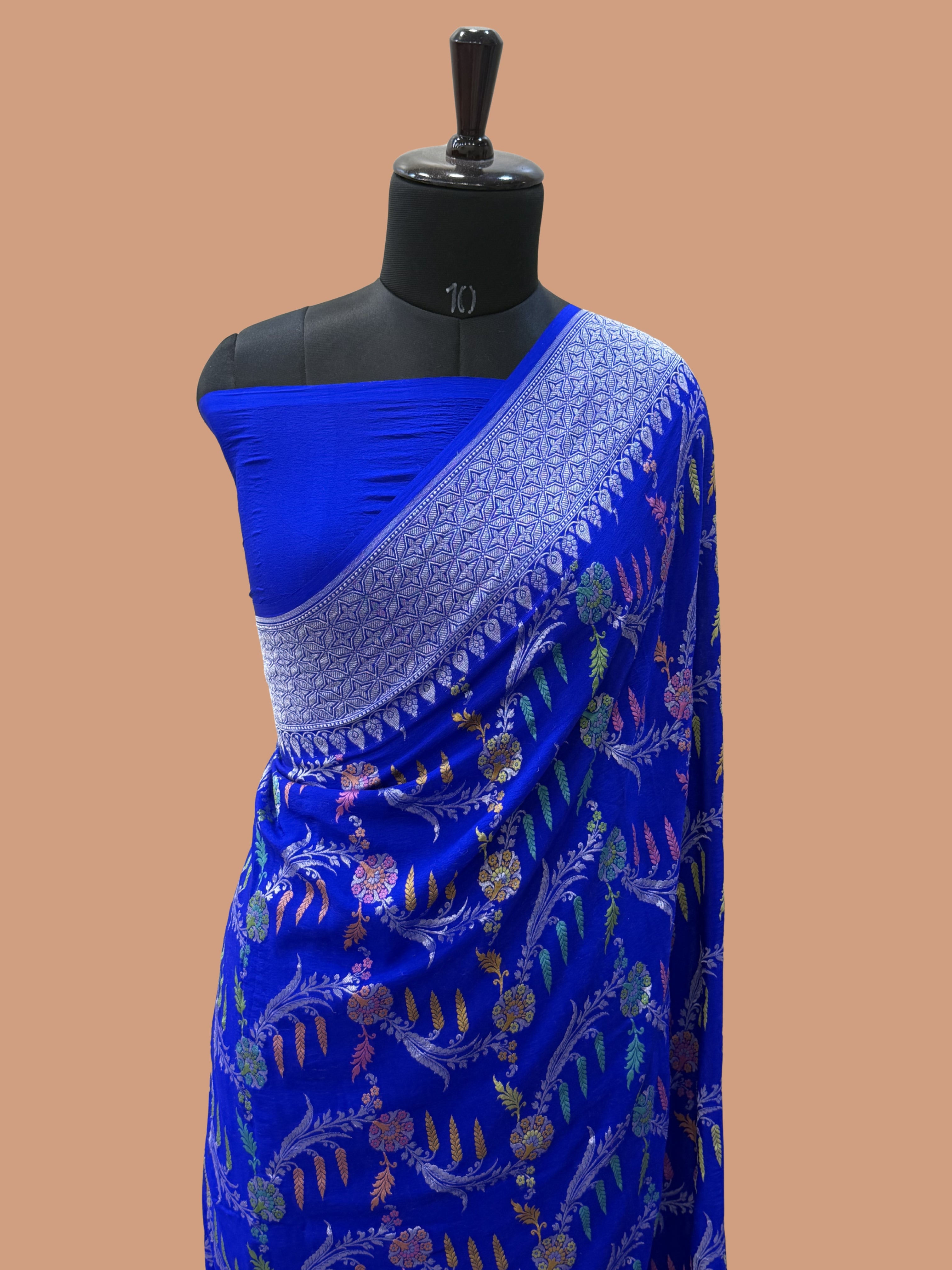 Royal Blue Color Khaddi Georgette Banarasi Saree All Jaal Work with Tilfi Meenakari