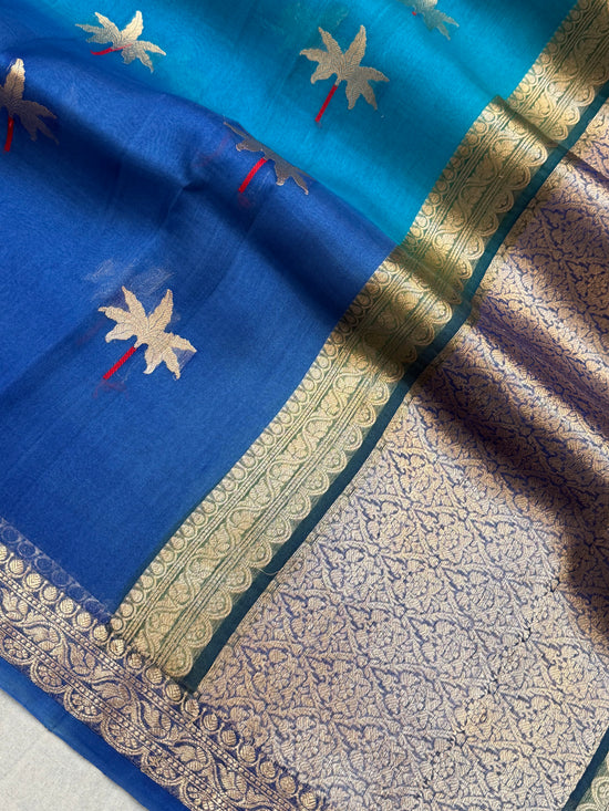 Multi Color Pure Kora Silk Handloom Banarasi Saree - All Over Buta Jaal Work