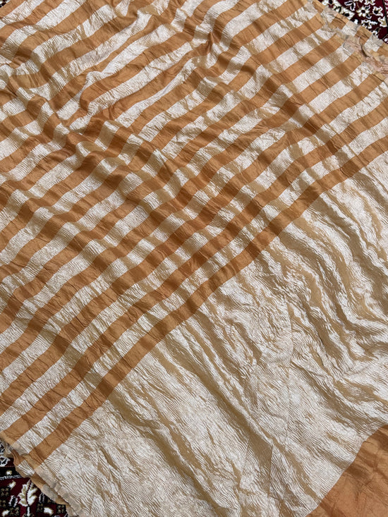 Musterd Color Chiniya Tissue  Silk Banarasi Saree with Stripe Design