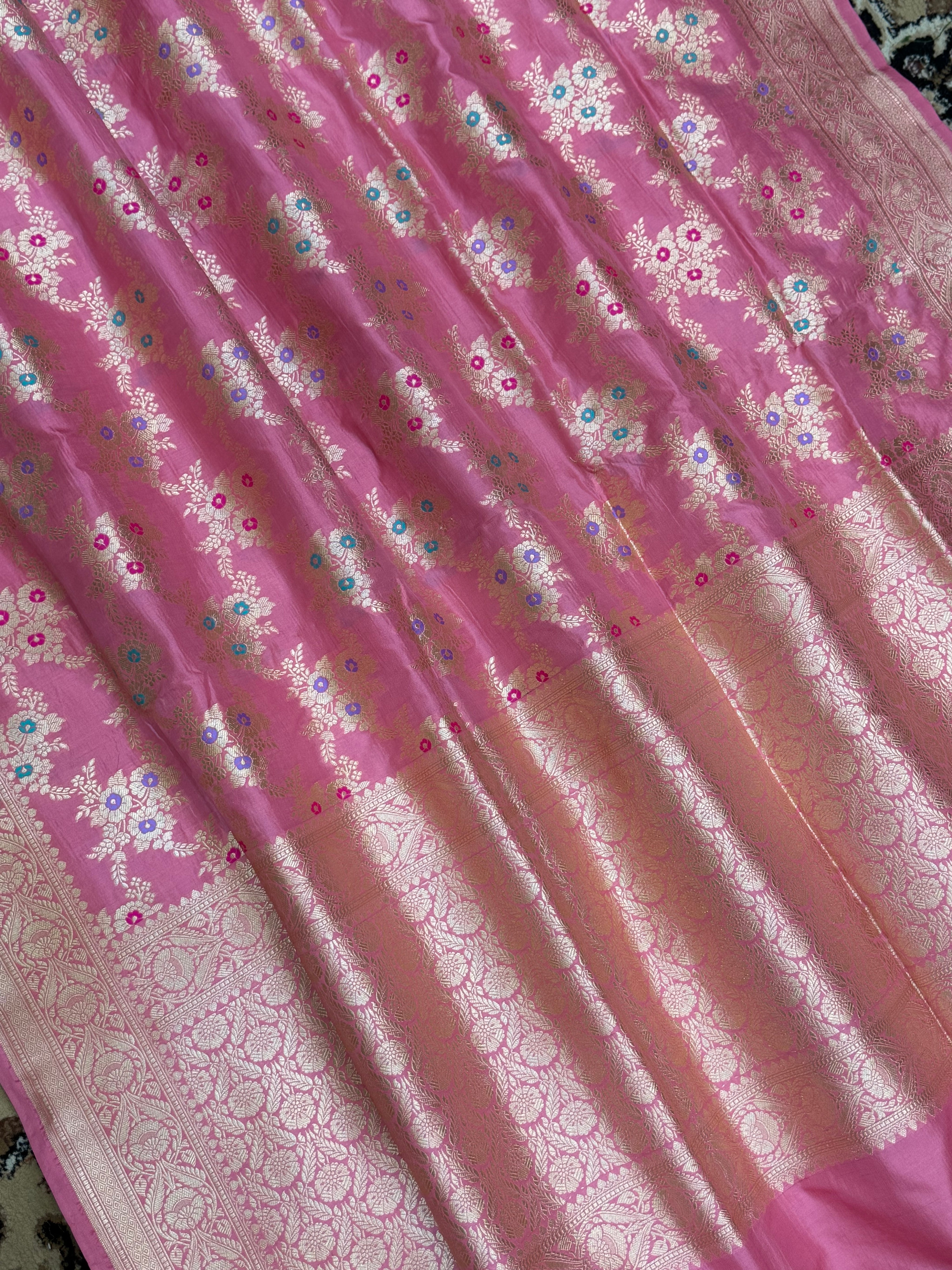 Peach Color Pure Silk Handloom Banarasi - All Over Buta Work with Meenakari