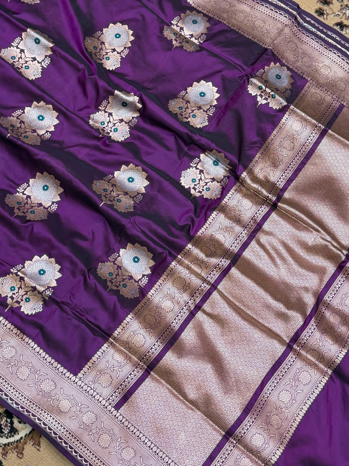 Purple Color Pure Silk Handloom Banarasi Saree - All Over Buta Work with Meenakari