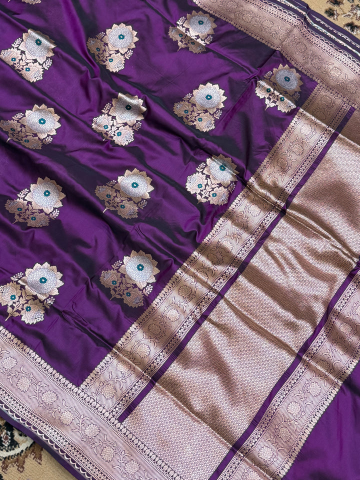 Purple Color Pure Silk Handloom Banarasi Saree - All Over Buta Work with Meenakari