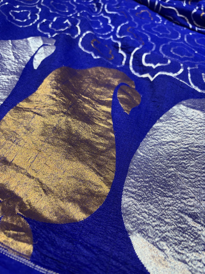 Pure Desi Tussar Georgette Royal Blue Colour Banarasi Saree Made From Sona Rupa Zari