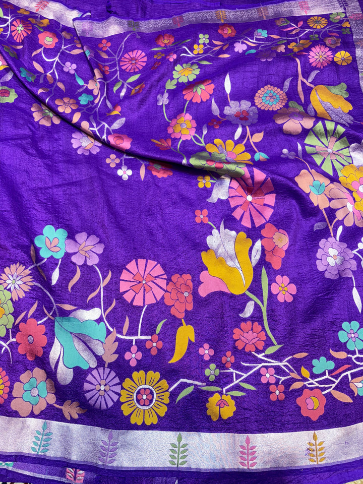 Pure Desi Tussar Georgette Tilfi Design Floral Work Banarasi Saree