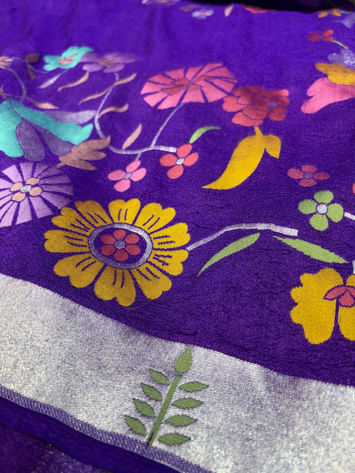 Pure Desi Tussar Georgette Tilfi Design Floral Work Banarasi Saree