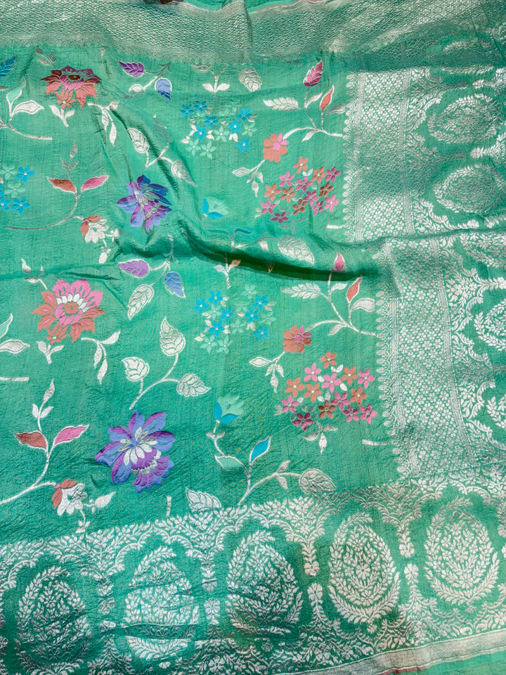 Pure Desi Tussar Georgette Tilfi Floral Work Designer Saree