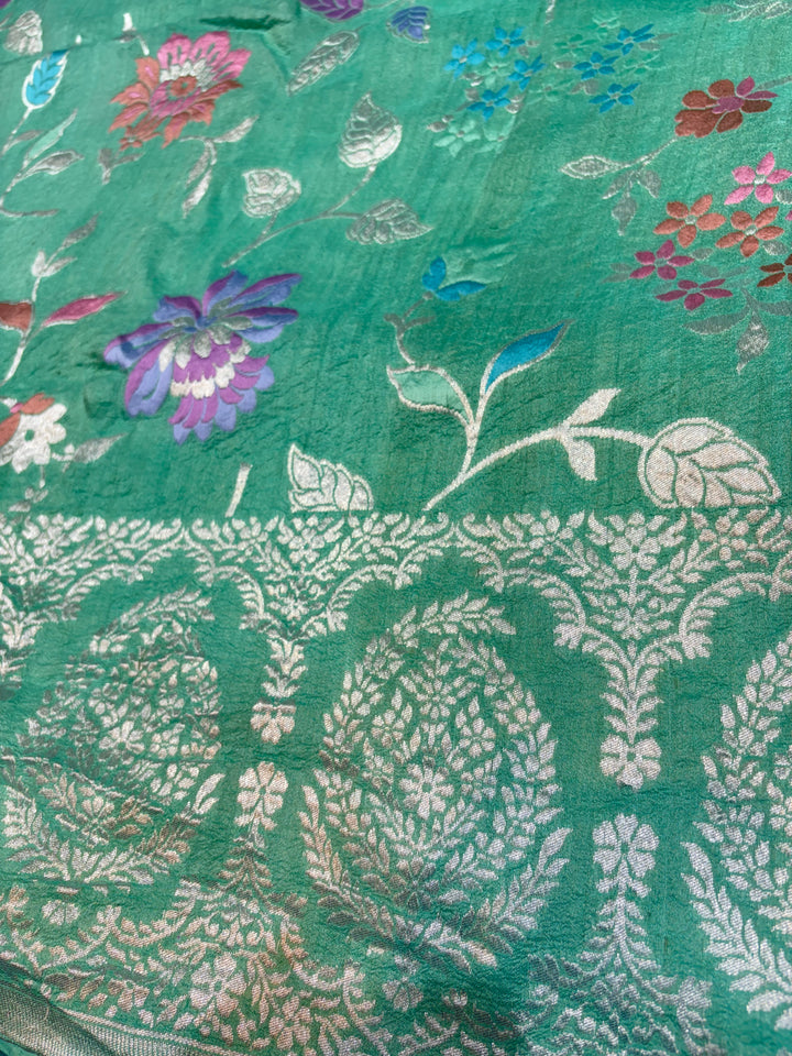 Pure Desi Tussar Georgette Tilfi Floral Work Designer Saree