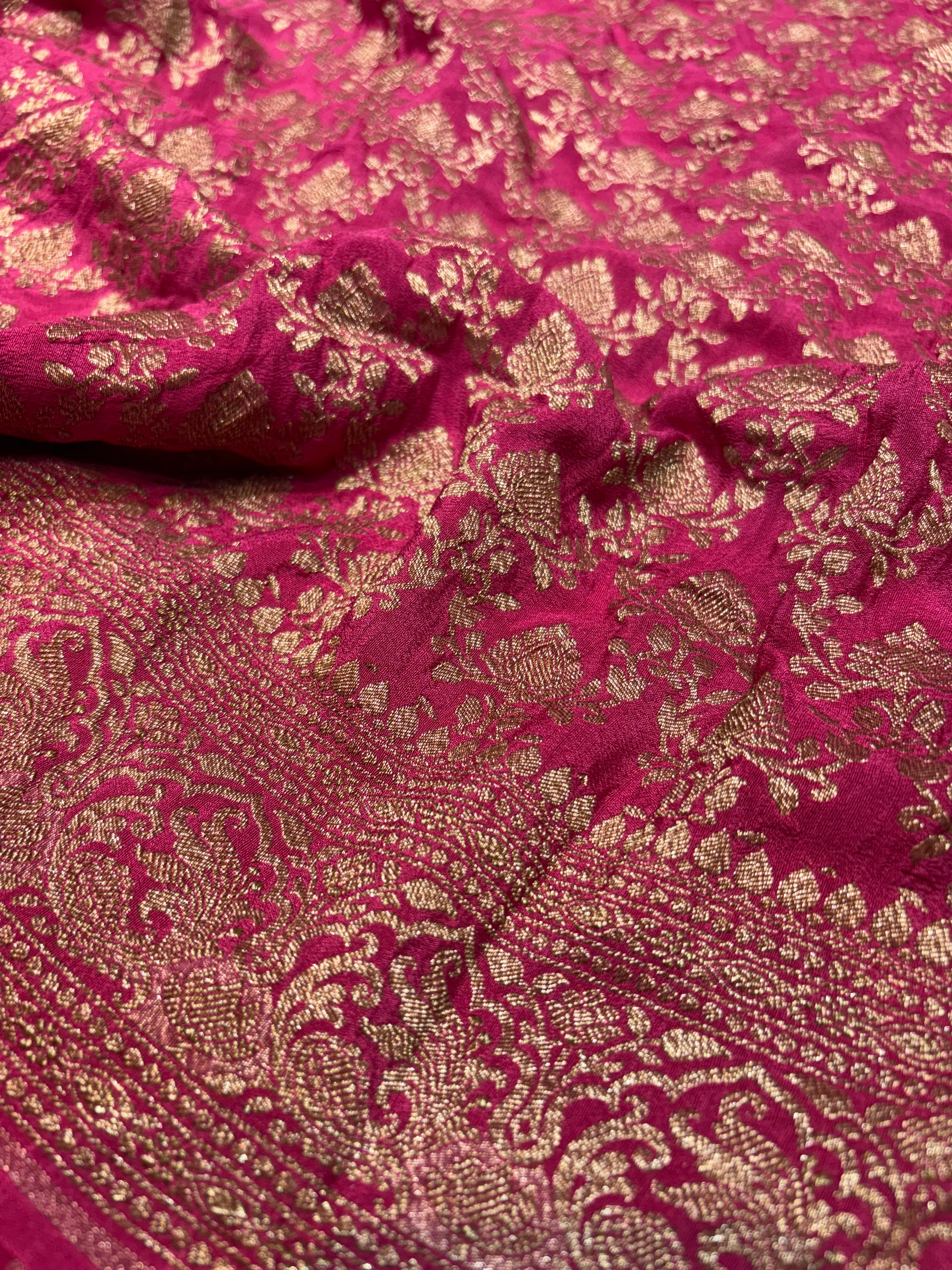 Pure Crape Antique Zari Allover Small Motifs Design Saree