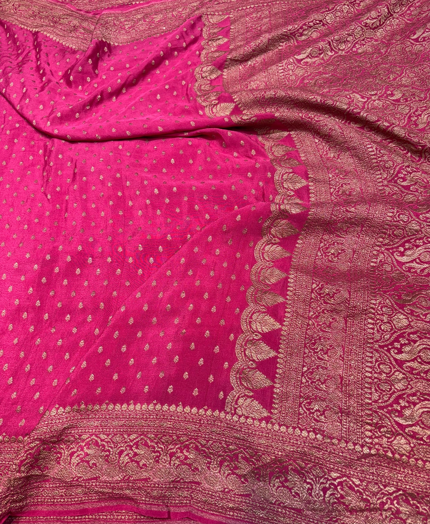 Pure Crape Antique Zari Allover Small Motifs Design Saree