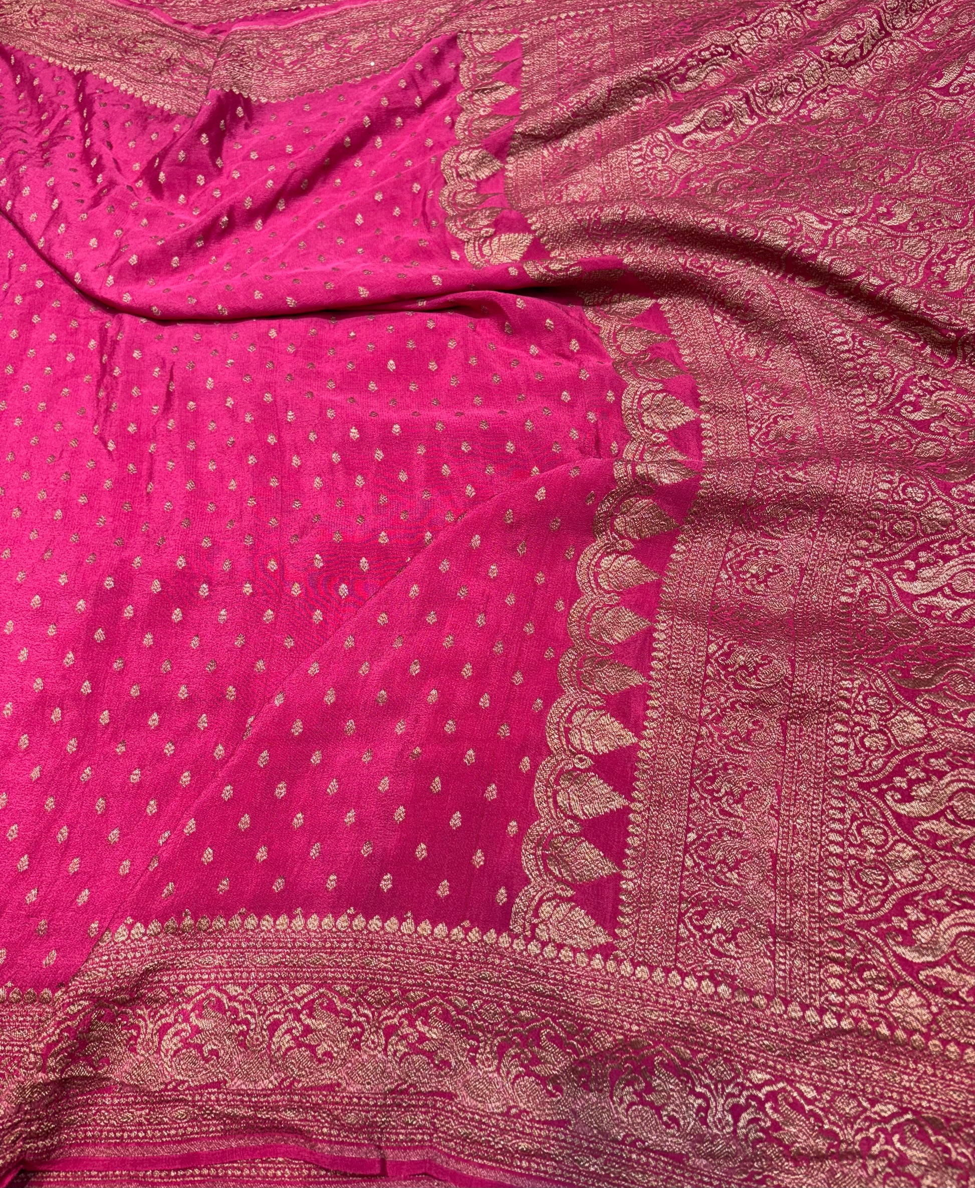 Pure Crape Antique Zari Allover Small Motifs Design Saree
