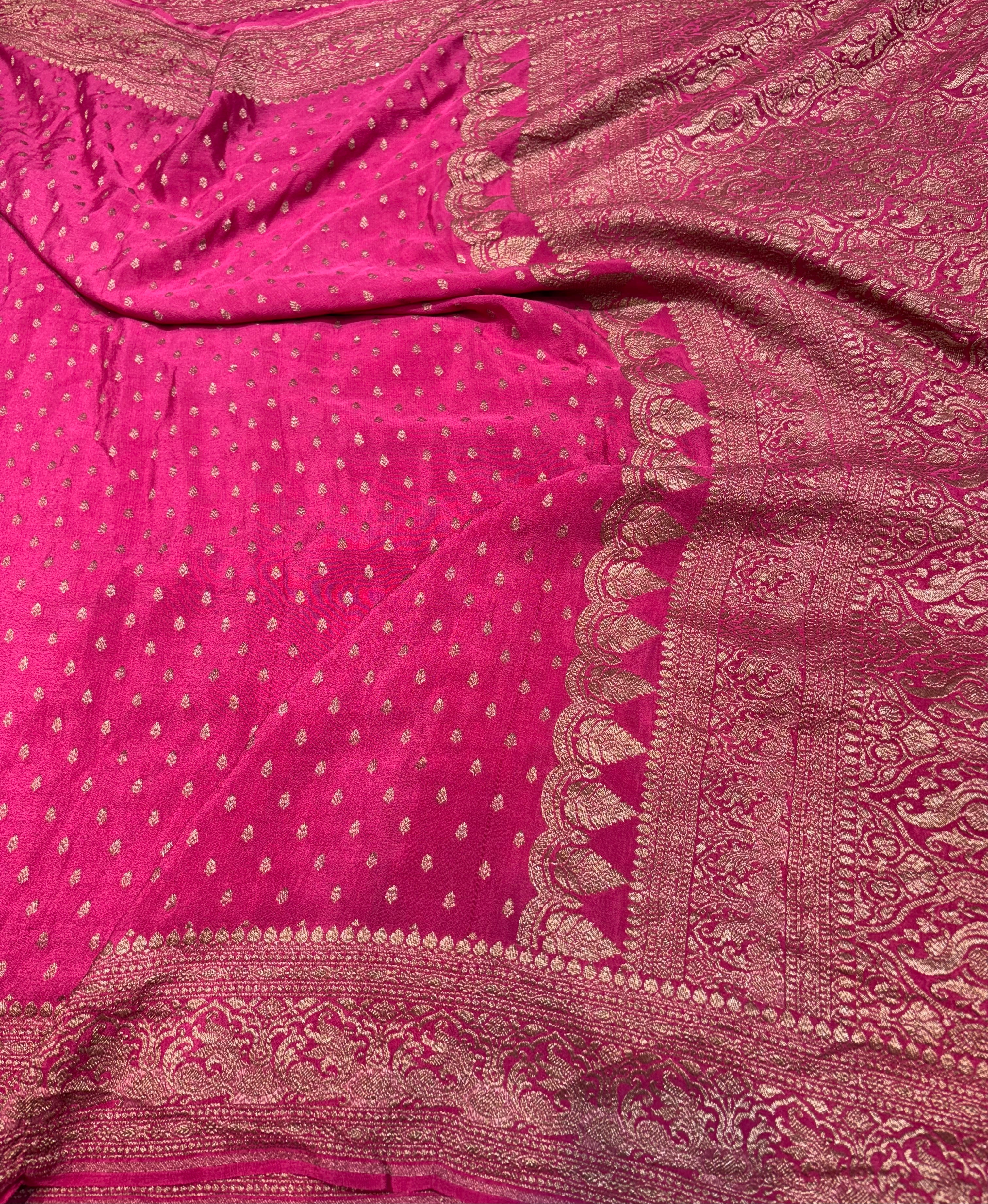 Pure Crape Antique Zari Allover Small Motifs Design Saree