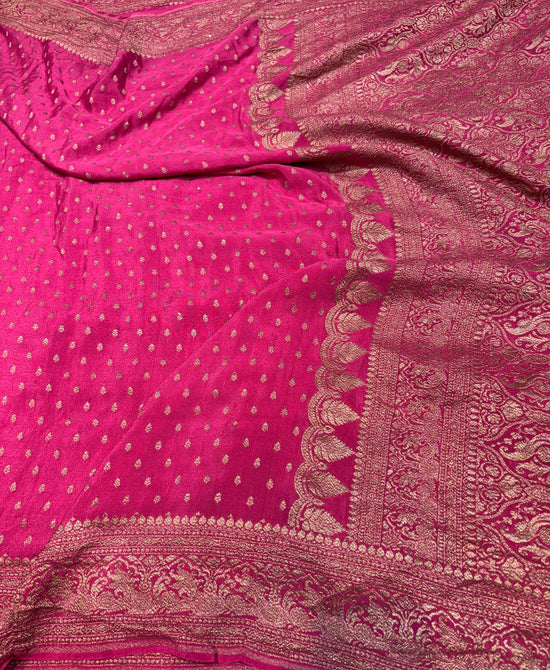 Pure Crape Antique Zari Allover Small Motifs Design Saree
