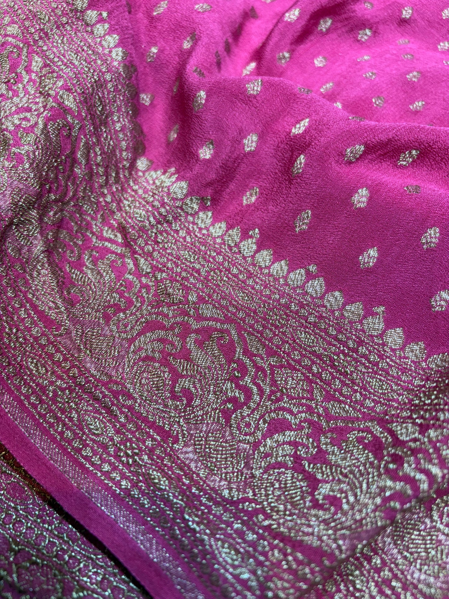 Pure Crape Antique Zari Allover Small Motifs Design Saree