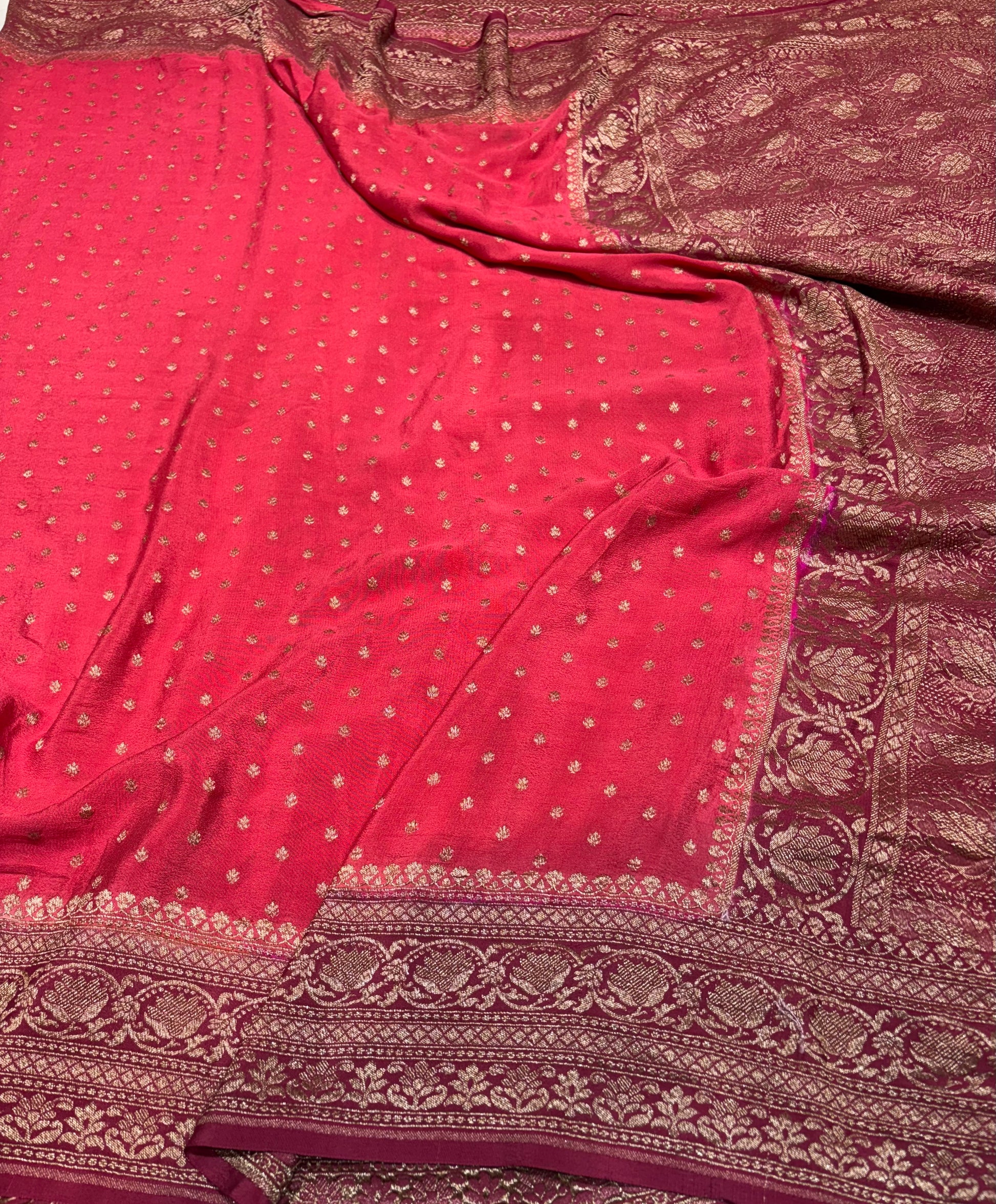 Pure Crape Antique Zari Allover Small Motifs Design Saree