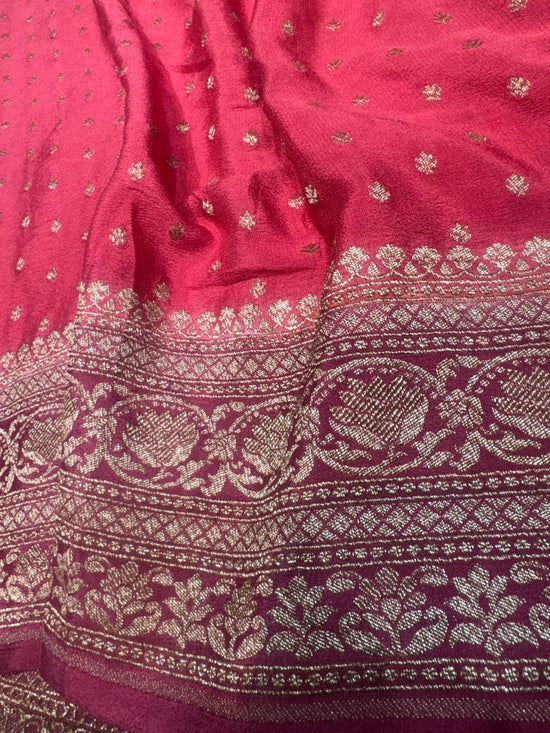 Pure Crape Antique Zari Allover Small Motifs Design Saree