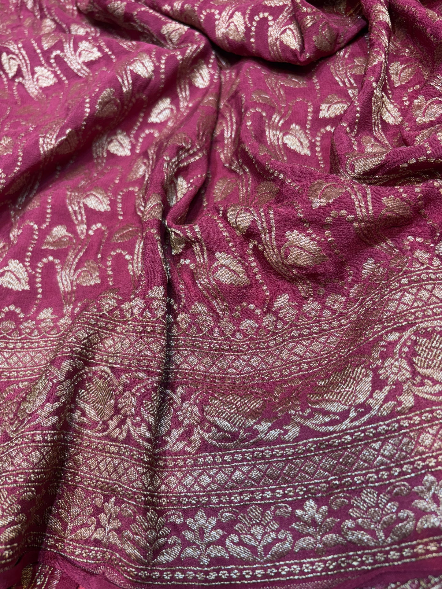 Pure Crape Antique Zari Allover Small Motifs Design Saree