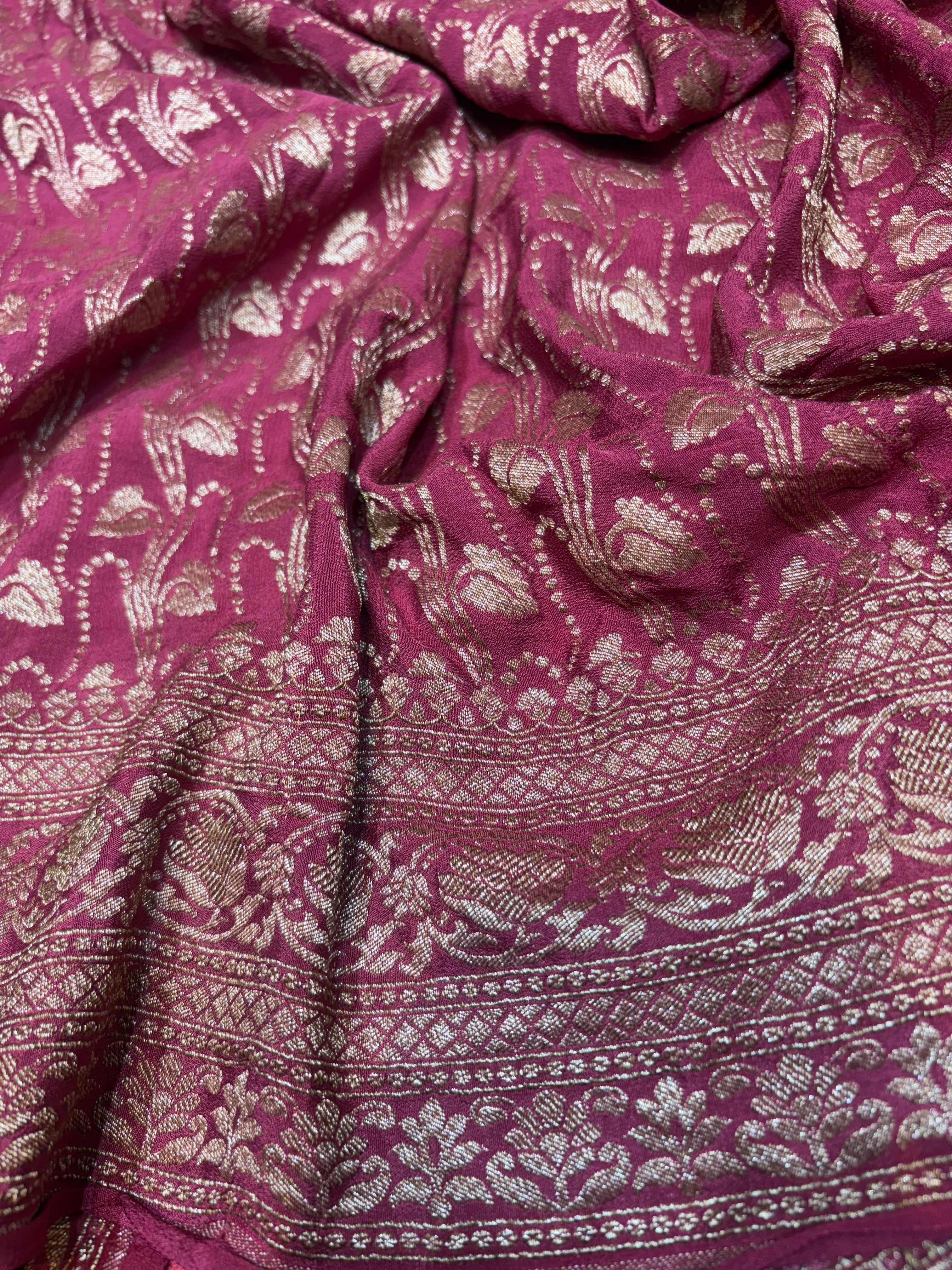 Pure Crape Antique Zari Allover Small Motifs Design Saree