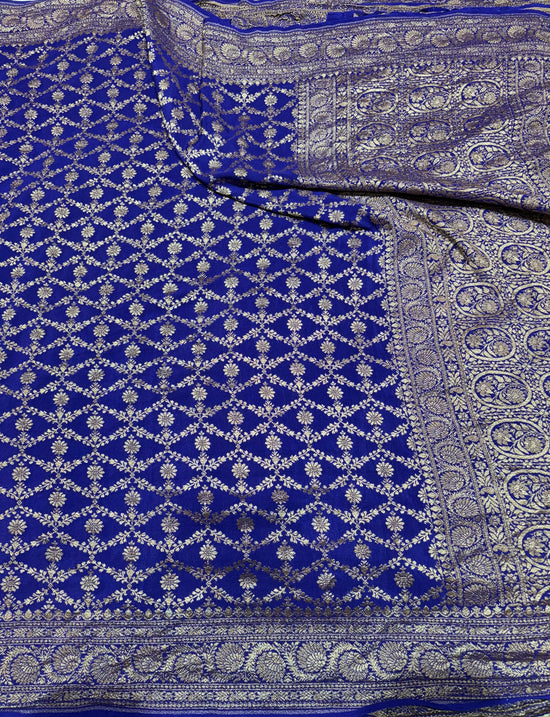 Pure Crape Antique Zari Allover Floral Jaal Design Saree