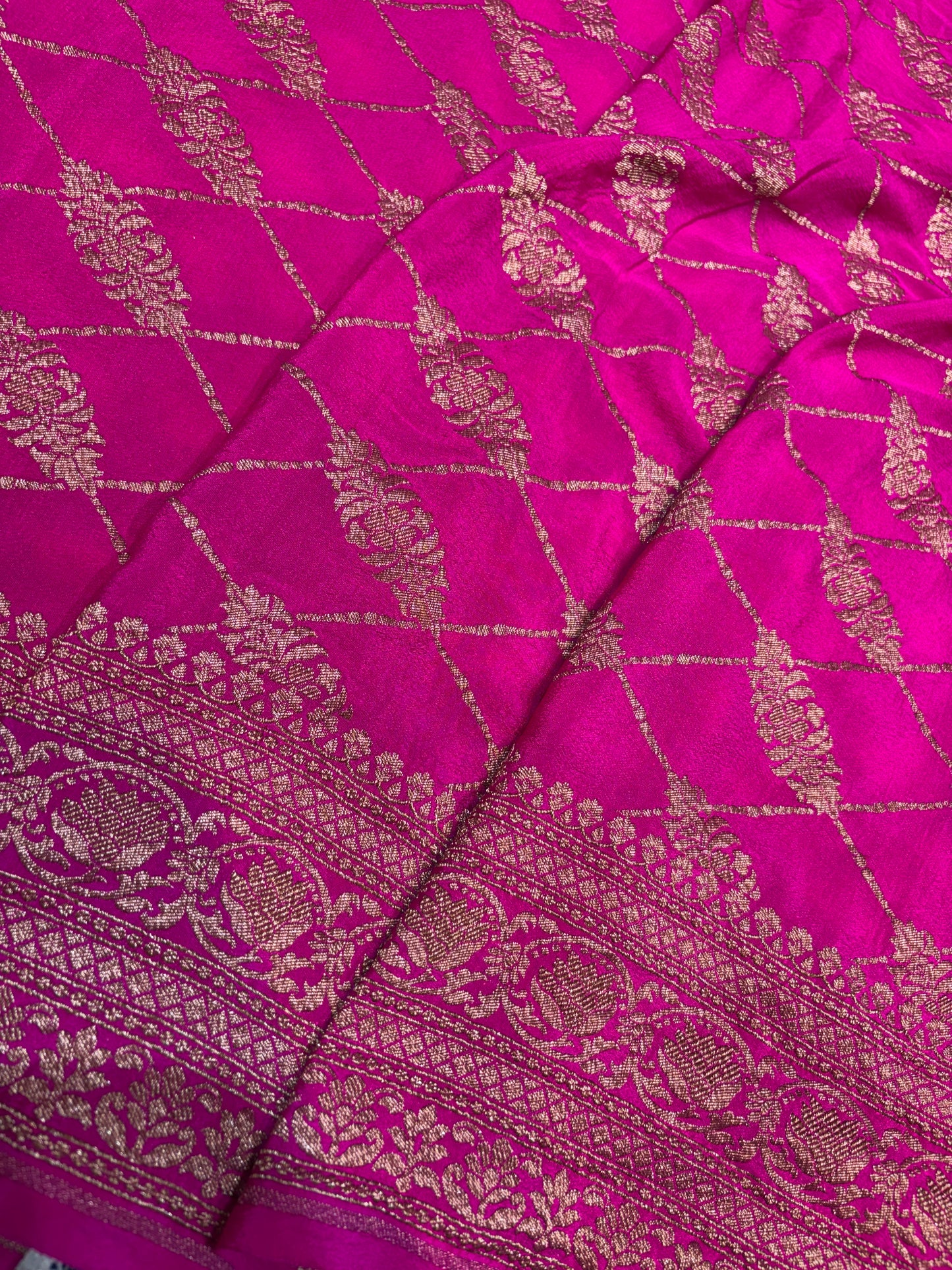 Pure Crape Antique Zari Allover Small Motifs Design Saree