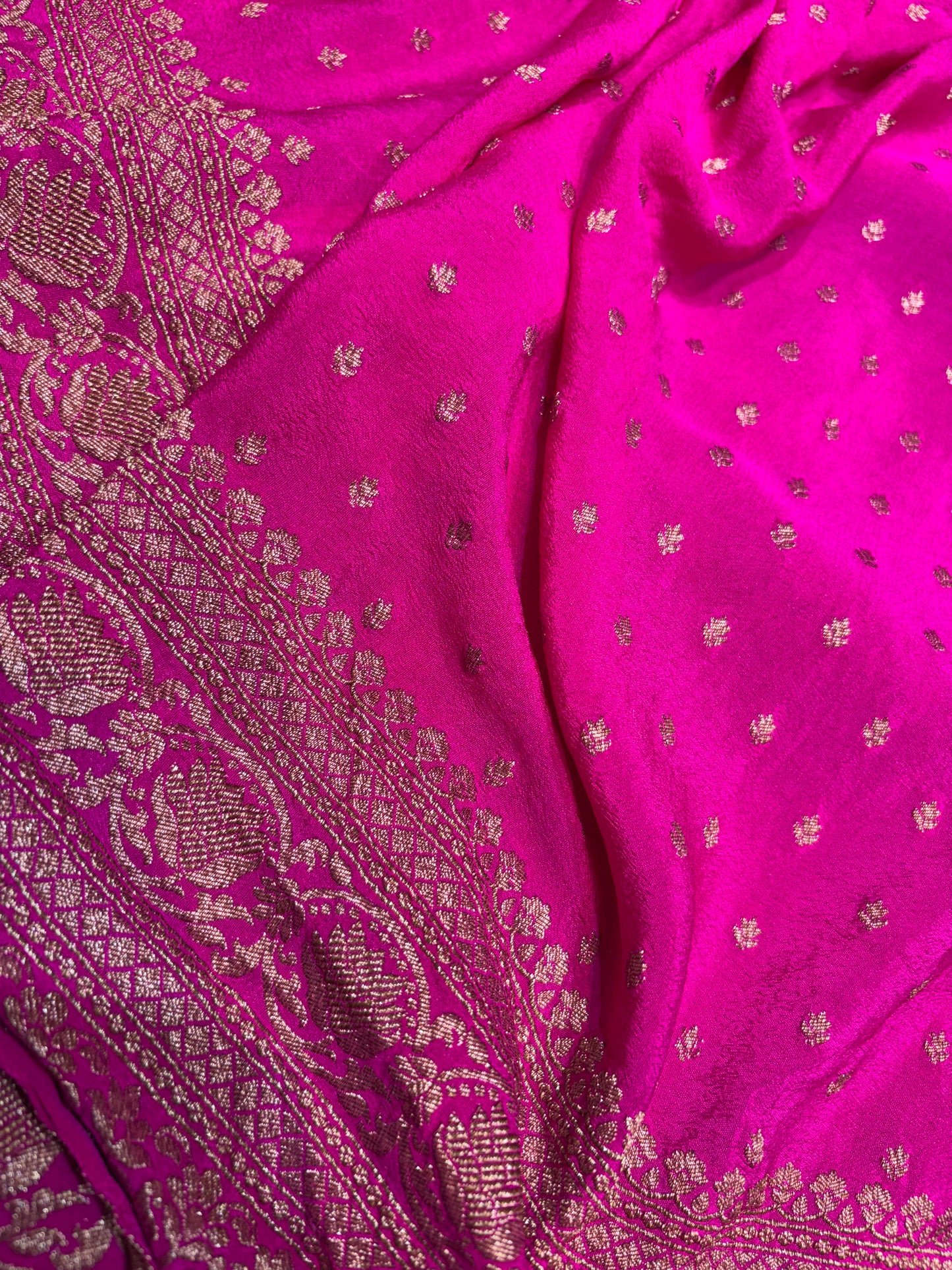 Pure Crape Antique Zari Allover Small Motifs Design Saree