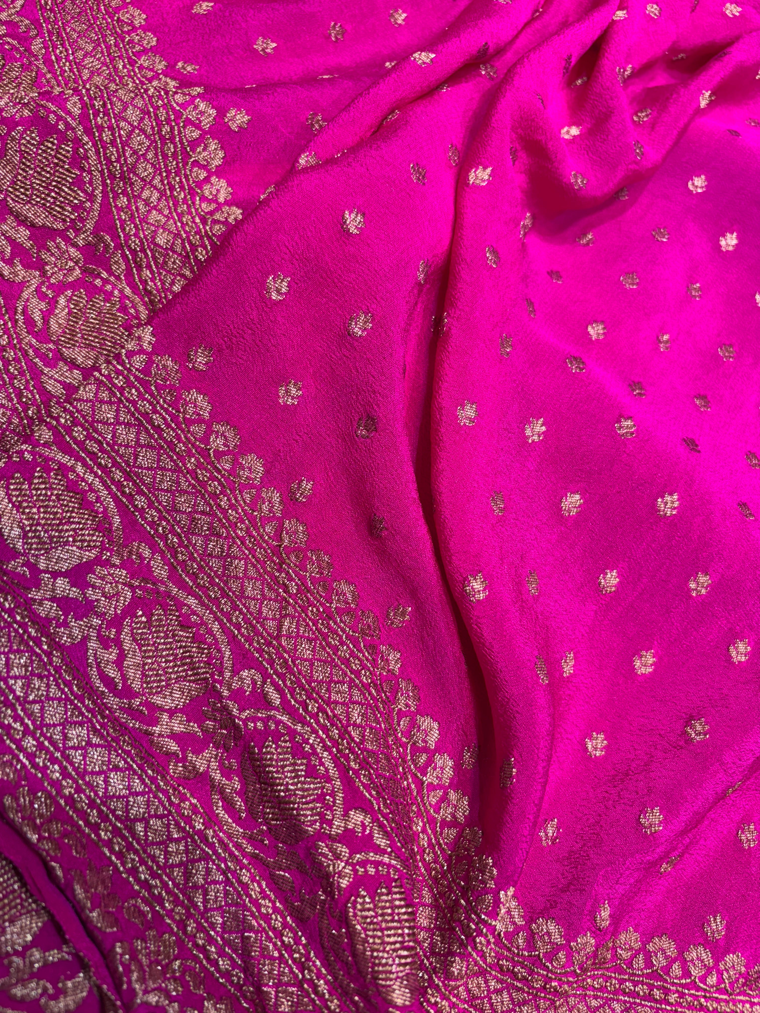 Pure Crape Antique Zari Allover Small Motifs Design Saree
