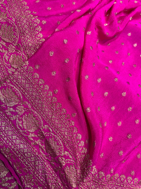 Pure Crape Antique Zari Allover Small Motifs Design Saree