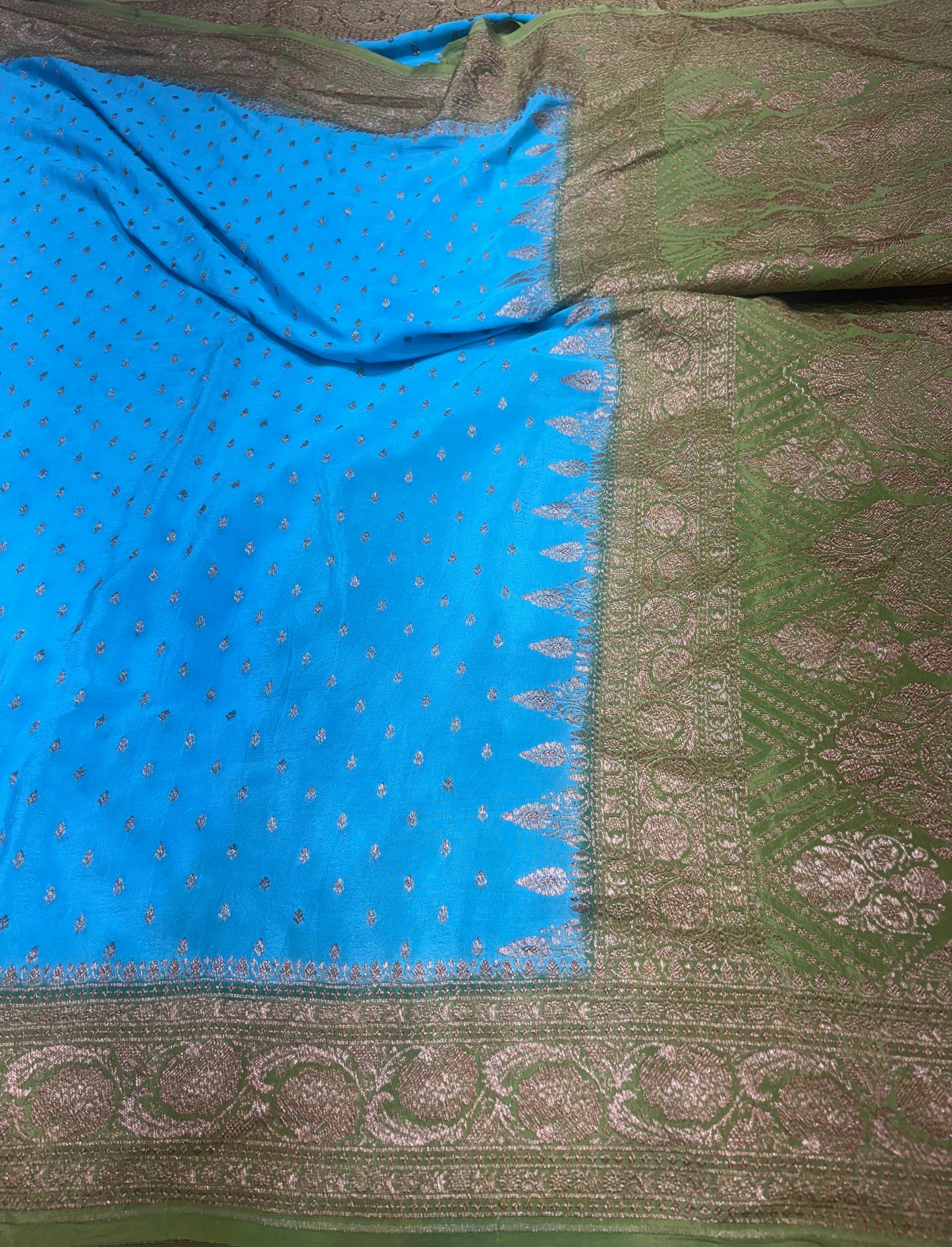 Pure Crape Antique Zari Allover Small Motifs Design Saree