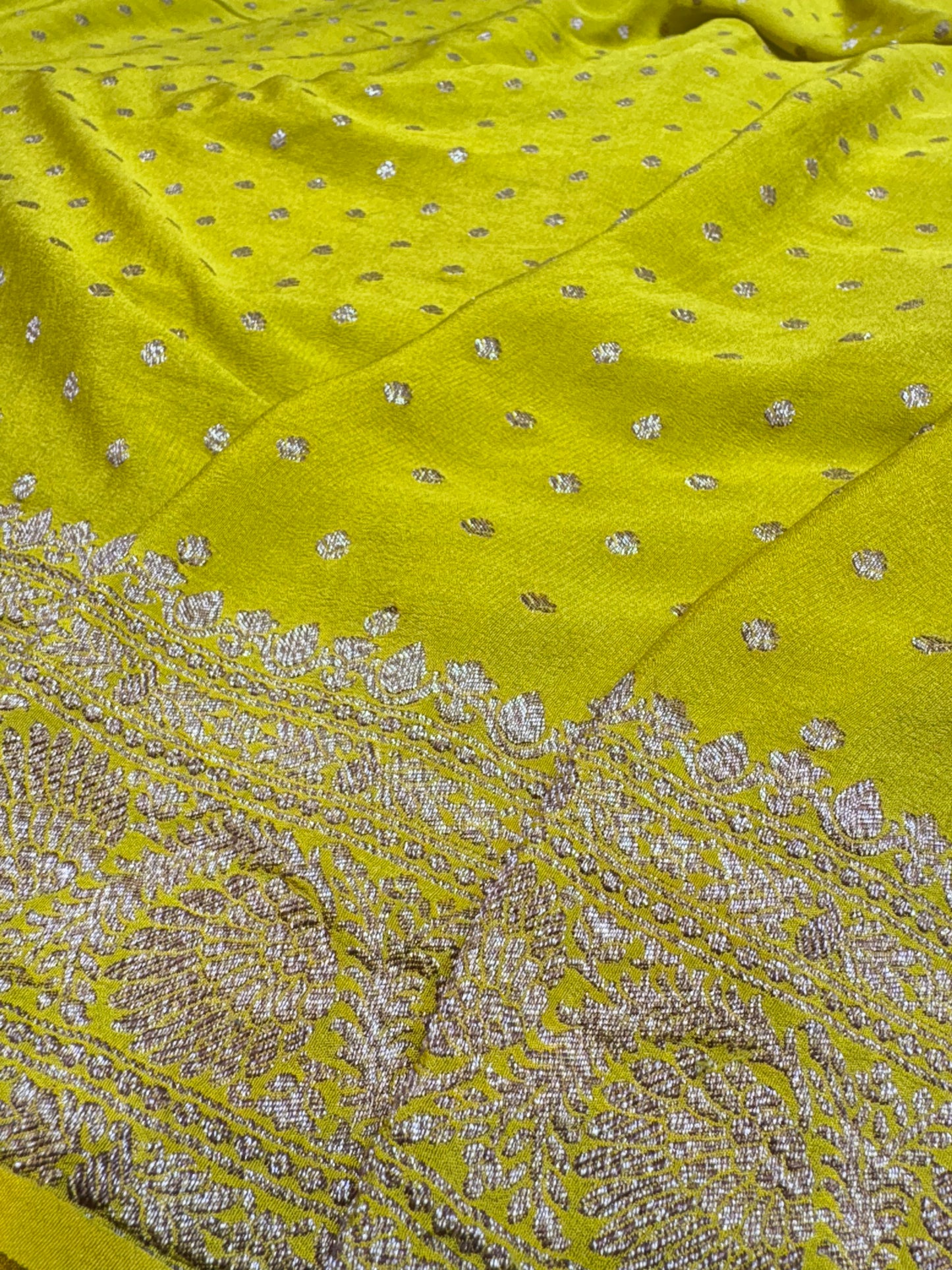 Pure Crape Antique Zari Allover Small Motifs Design Saree