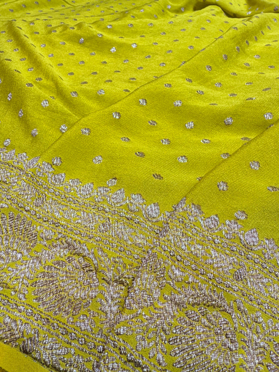 Pure Crape Antique Zari Allover Small Motifs Design Saree