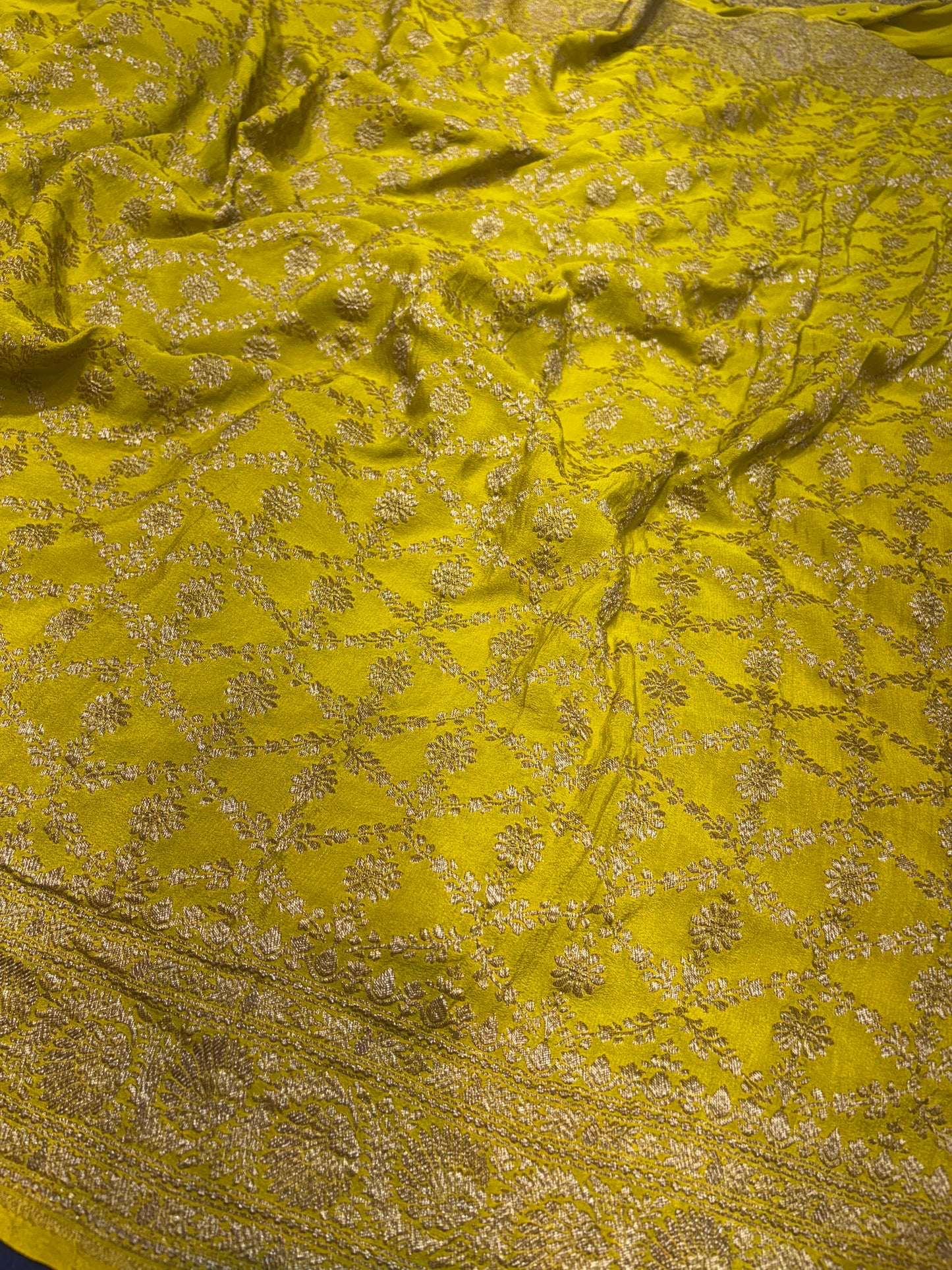 Pure Crape Antique Zari Allover Small Motifs Design Saree