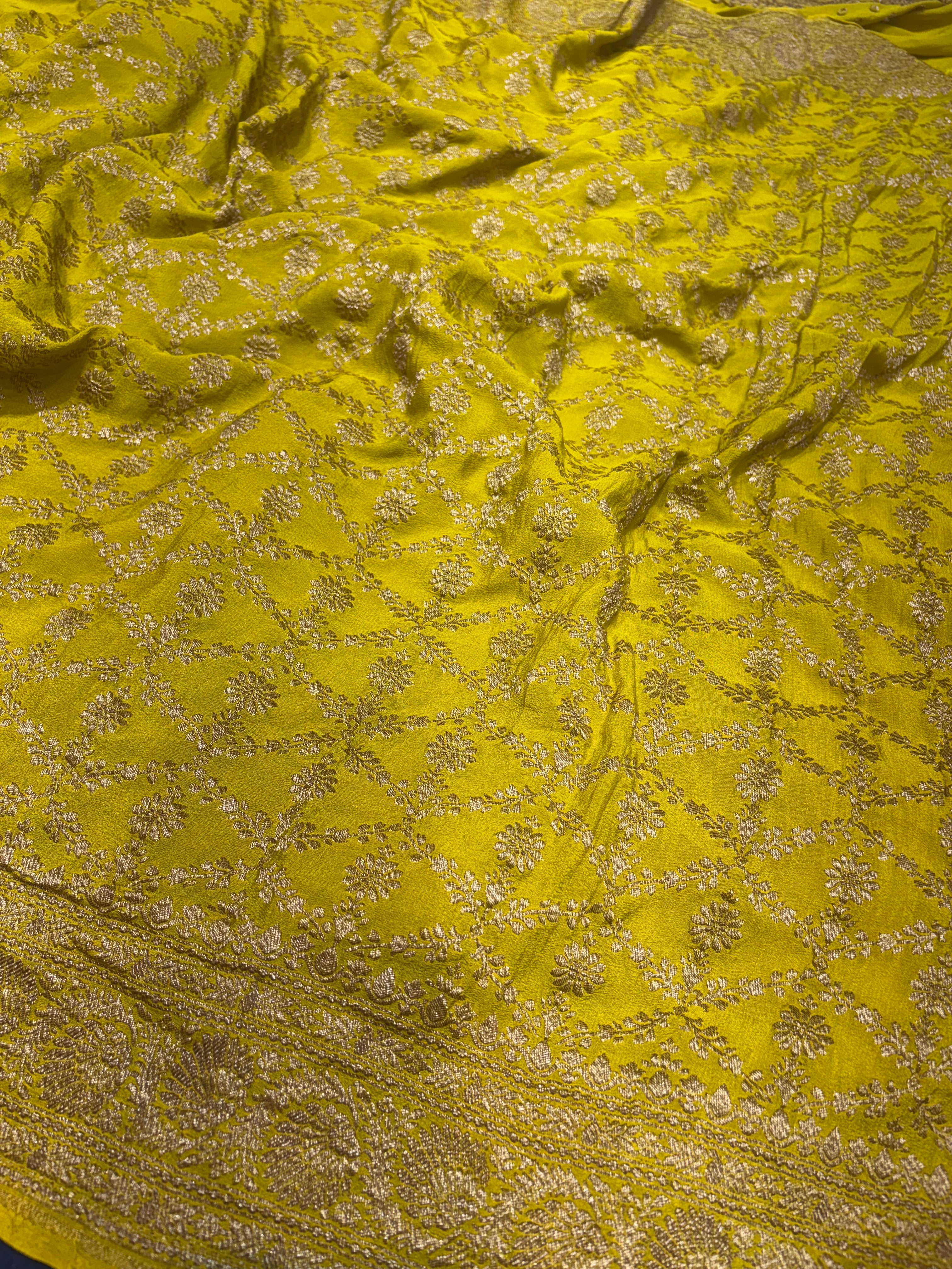Pure Crape Antique Zari Allover Small Motifs Design Saree