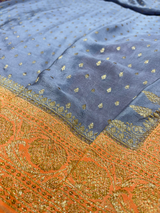 Pure Crape Antique Zari Allover Small Motifs Design Saree