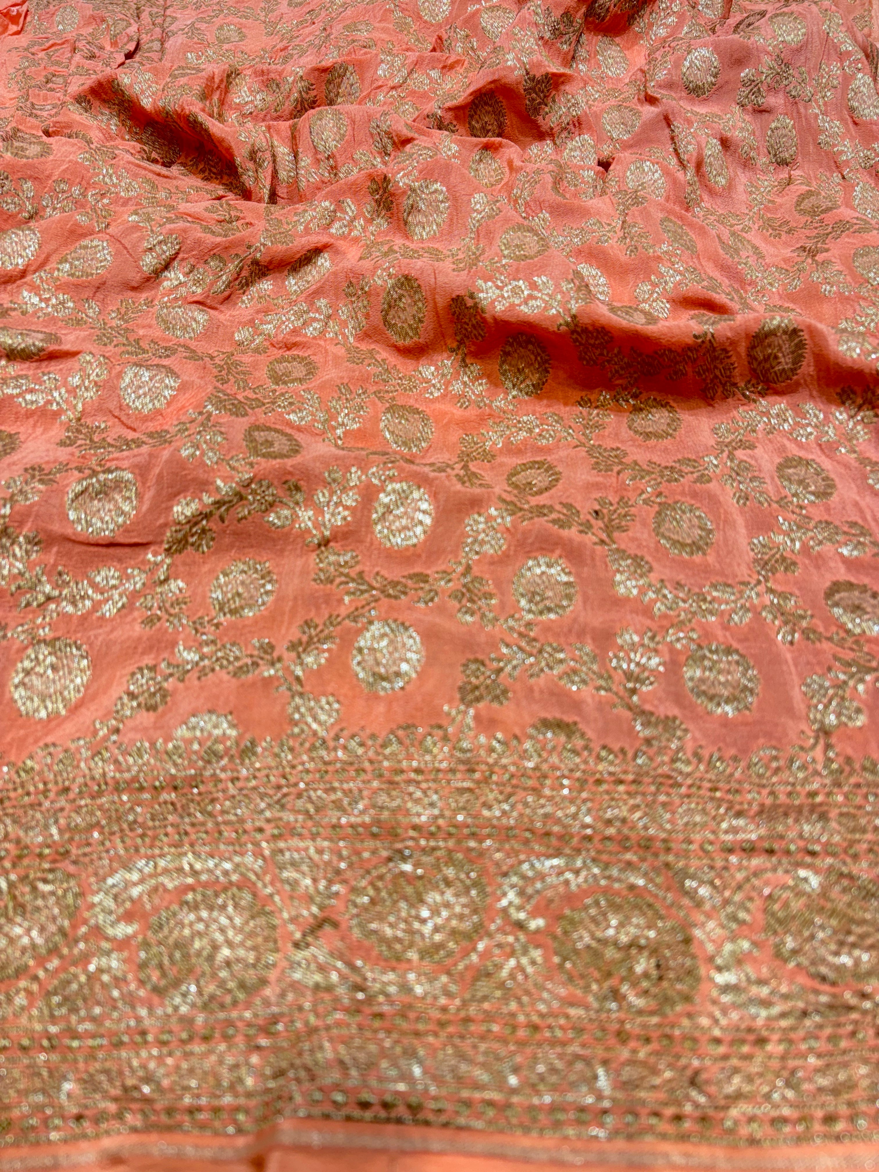 Pure Crape Antique Zari Allover Small Motifs Design Saree