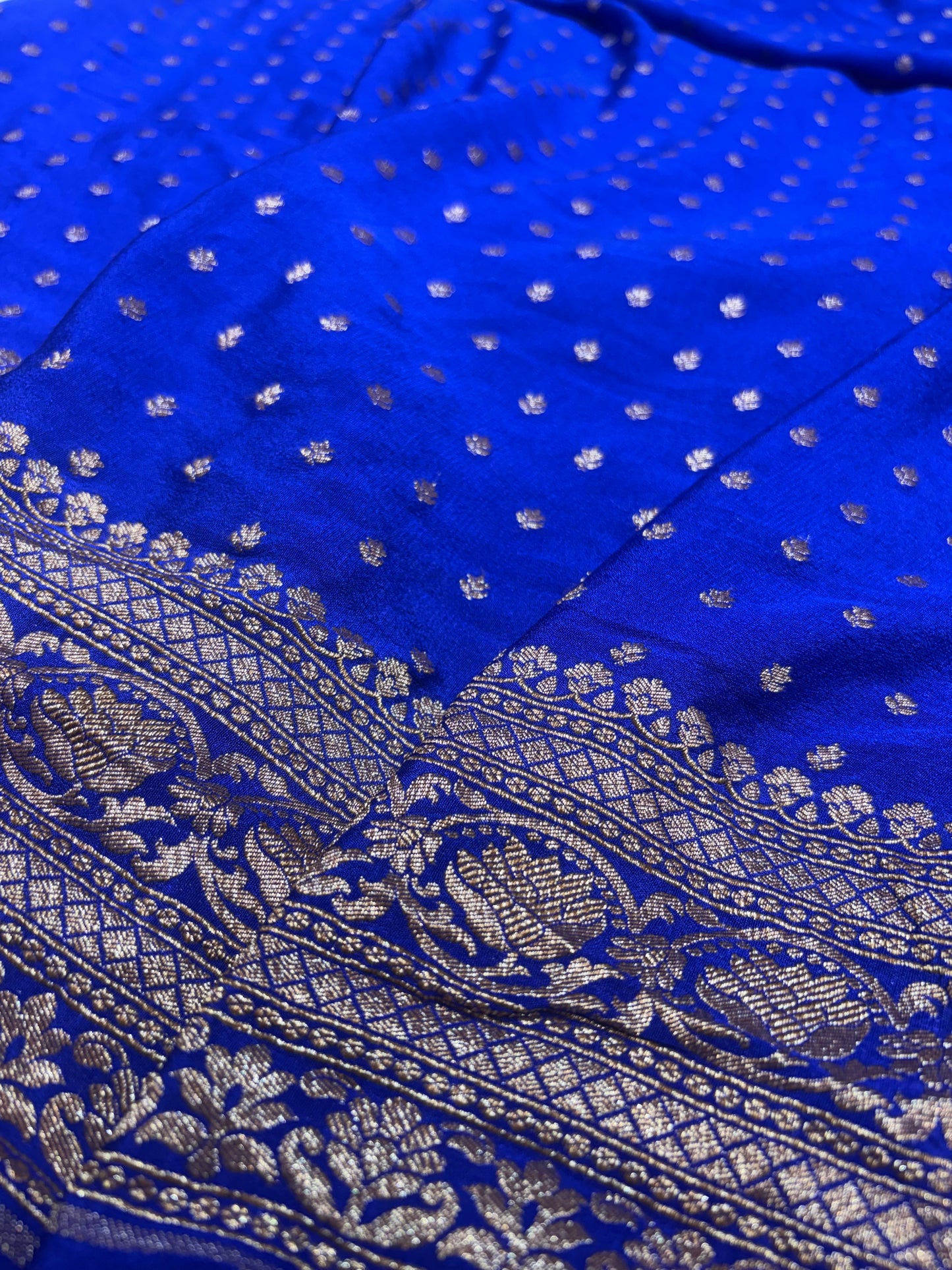 Pure Crape Antique Zari Allover Small Motifs Design Saree