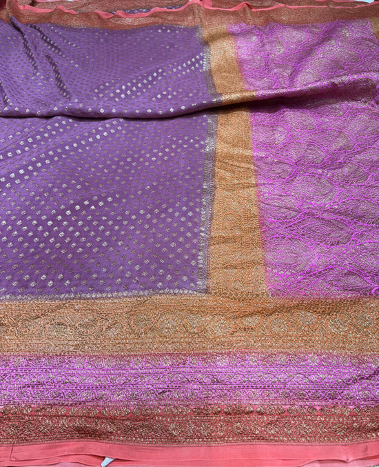 Pure Crape Antique Zari Allover Small Motifs Design Saree with 3D Contrast Border