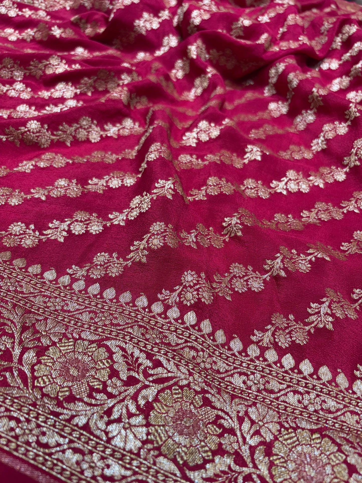 Pure Crape Antique Zari Allover Small Motifs Design Saree