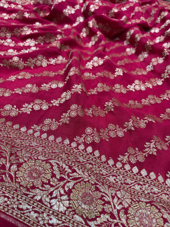 Pure Crape Antique Zari Allover Small Motifs Design Saree
