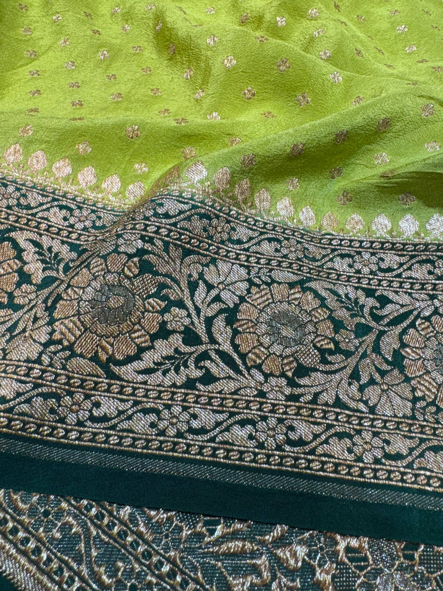 Pure Crape Antique Zari Allover Small Motifs Design Saree
