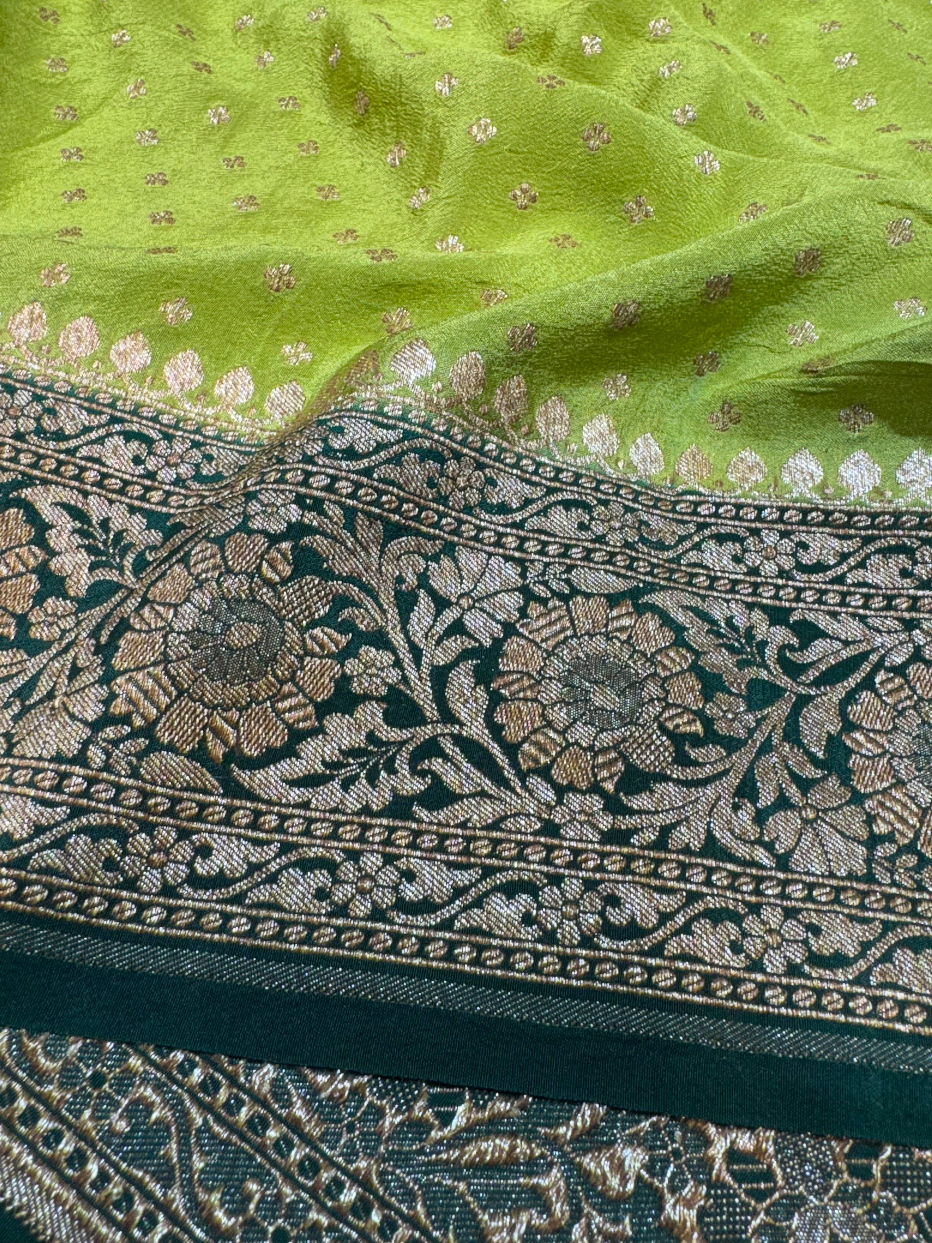 Pure Crape Antique Zari Allover Small Motifs Design Saree