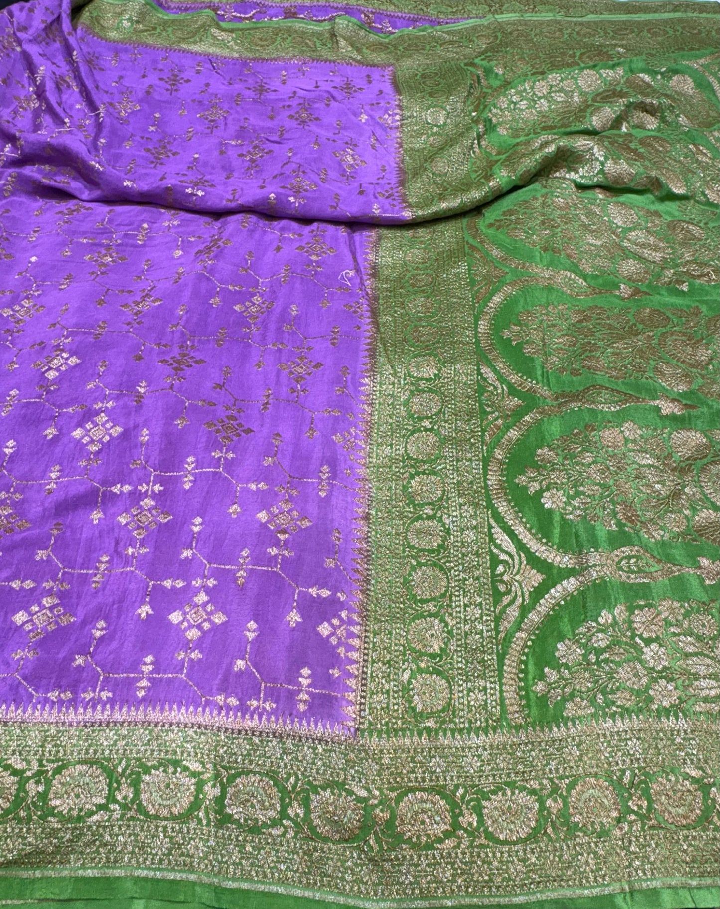 Pure Crape Antique Zari Geometrical Jaal Design Saree