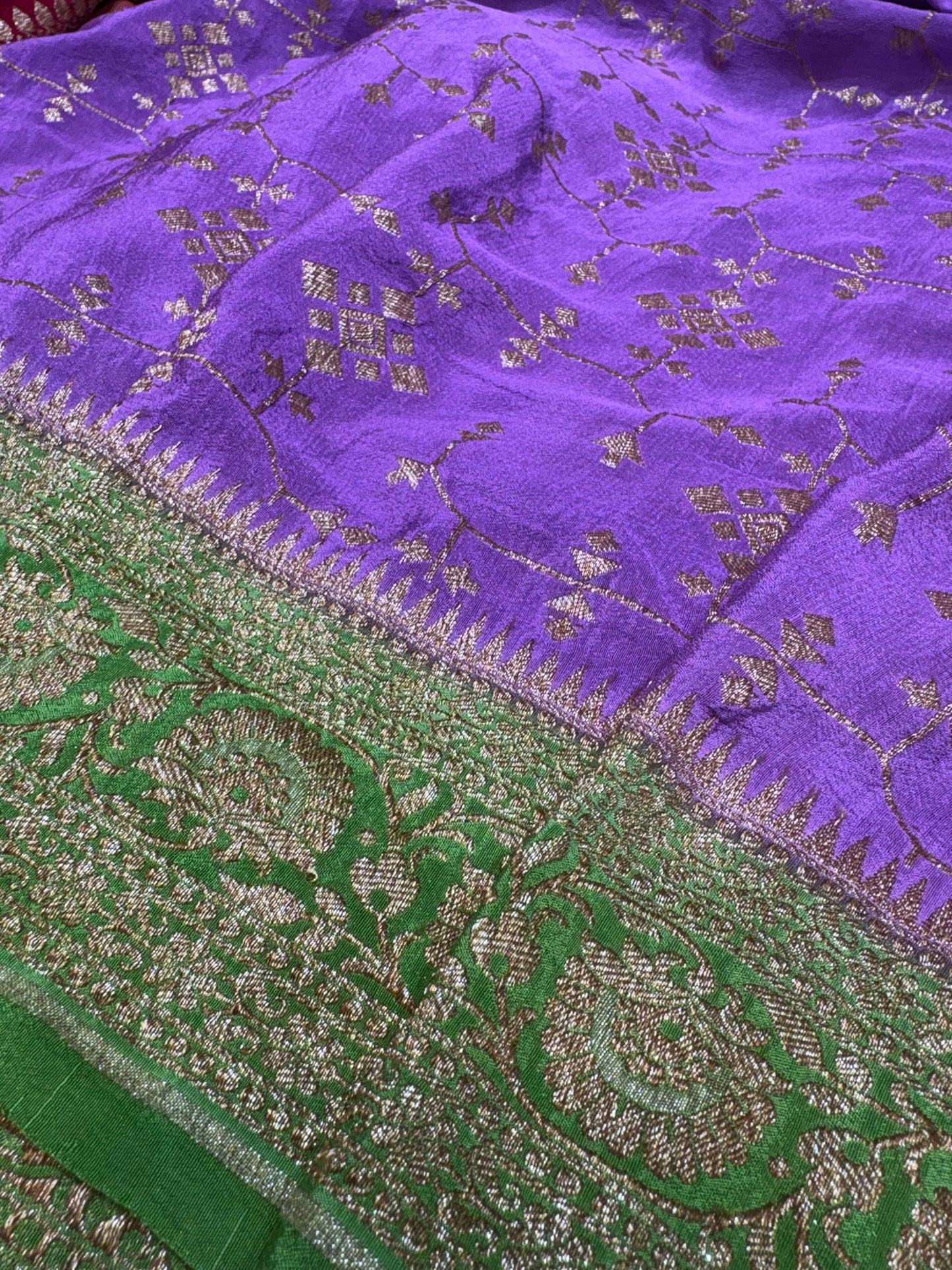 Pure Crape Antique Zari Geometrical Jaal Design Saree